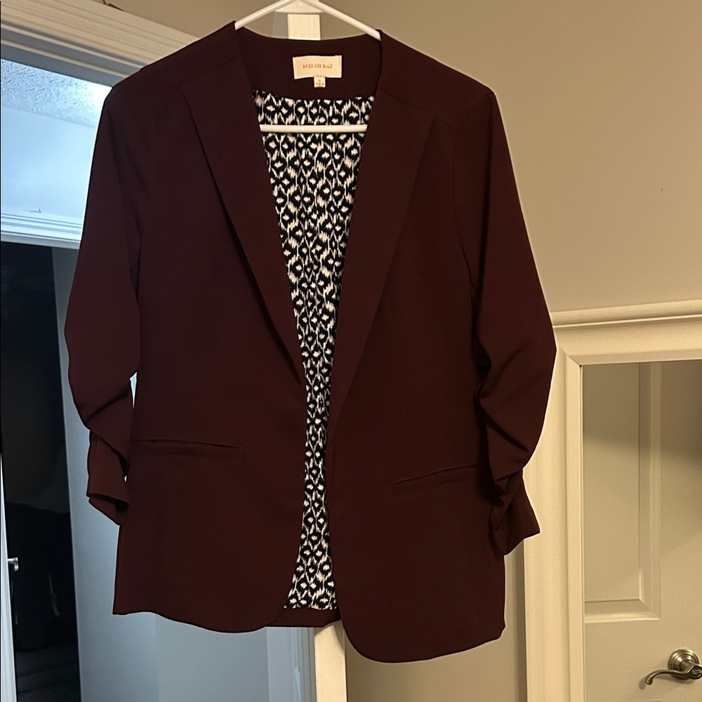 Skies are Blue Burgundy Blazer with Patterned Lining